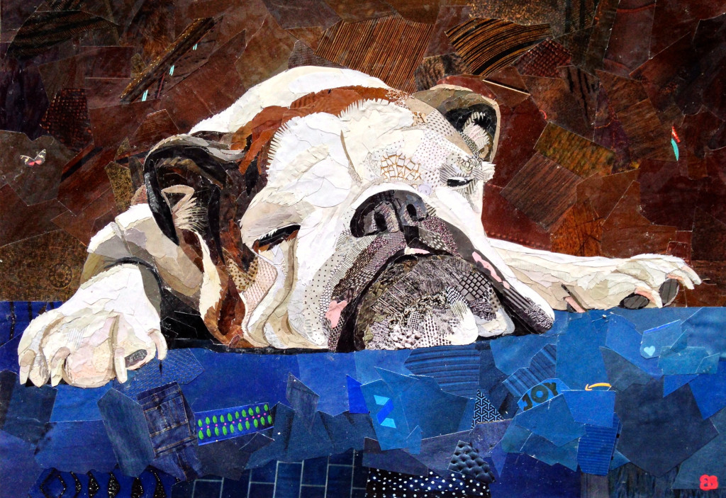 Sleeping "Leroy" - magazine collage on canvas, 10x14